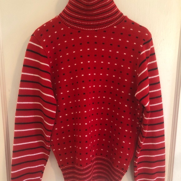 ✨Excellent Shape✨ Vintage Red & White Knit Girls Turtleneck Sweater - 10-12 - Picture 4 of 6